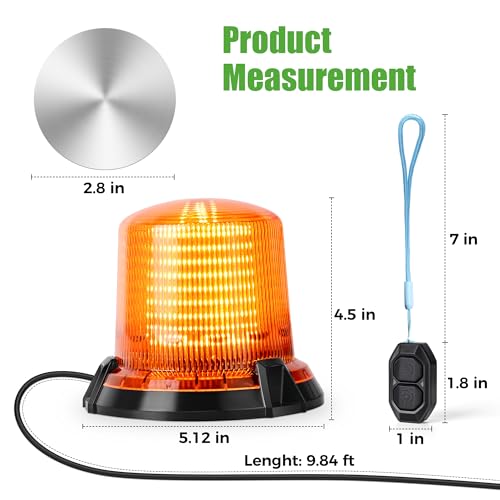 10L0L Golf Cart Flashing Safety Warning Light - 12-80V Wide Voltage Strobe Light with Remote Control, 360° Rotation, Magnetic Base, 3M Cable for Golf Cart School Bus Police Car Yacht
