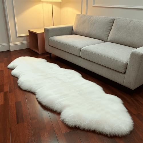Premium Genuine Sheepskin Rug, Fuzzy Fluffy Shaggy Fur Wool Area Carpet for Soft Fur Pray Pup Mat,Bedroom,Living Room,Chair Sofa Seat Cover,Ivory White, 2' x 6' - color: Ivory, size: 2' x 6' (Double Pelt)