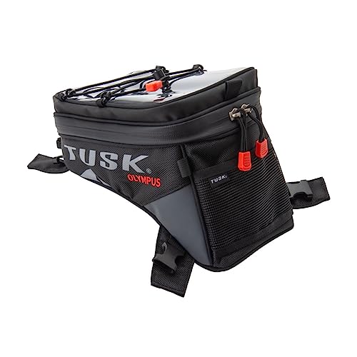 TUSK Olympus Tank Bag Large – 8L Motorcycle Luggage, Black/Grey, Waterproof Zippers, Phone Map Pocket, Fits ADV, Dual Sport, Touring, and Dirt Bikes - color: Black/Grey, size: Large