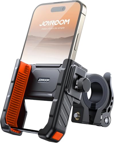 JOYROOM Motorcycle Bike Phone Holder Mount - [Not Block Camera] Bicycle Phone Holder Handlebar Cell Phone Clamp - [Silicone Wrapped] Scooter Phone Holder for iPhone 4.7''-7'' Smartphones, Orange - color: Orange