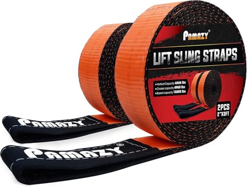 2 Pack 2”x3FT Supper Sturdy Lift Sling Straps, 18800 Pound Capacity Heavy Duty Eye-Eye Nylon Strap for Hoist, 2-Ply Polyester Rigging Straps, Tree Saver Recovery Straps Web Sling Winch - size: 2 Pack 2”x3FT