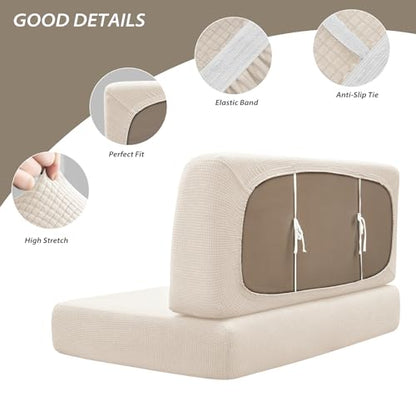 Gollense RV Dinette Cushion Covers Set of 2, Waterproof Stretch Camper Cushion Covers, Sectional Replacement RV Seat Covers for Trailer Couch, Includes 2 Backrest Cover & 2 Bench Cover (Beige) - color: Beige