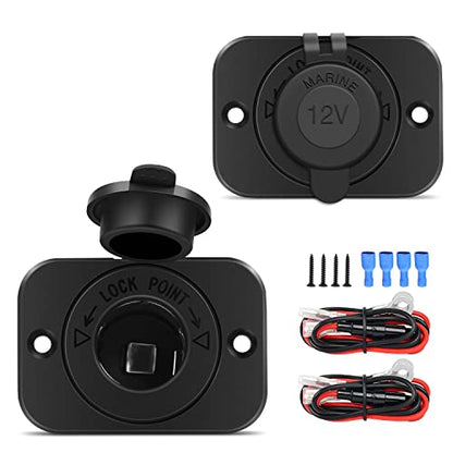 Nilight 2 Pack Car Cigarette Lighter Socket DC 12V Waterproof Power Outlet Adapter Replacement with Terminals Wires and Screws for Marine Boat Motorcycle, Boat, Car,Truck, RV, ATV - color: 2Pcs Cigarette Lighter Socket