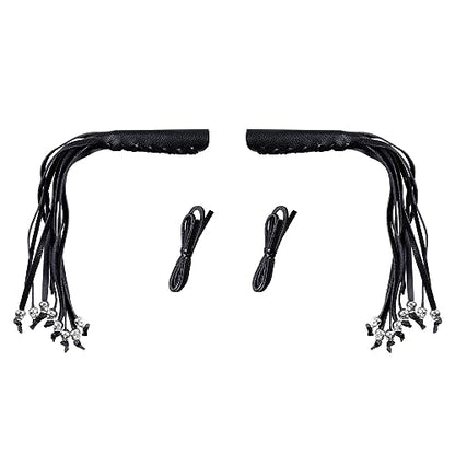 Motorcycle Lever Cover PU Leather Fringed Brake Clutch Covers Universal Grip Tassels Motorcycle Handlebar Covers with Skull Beads - color: Black with Black Strap