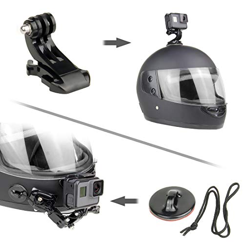 SOONSUN Motorcycle Helmet Chin Mount Kits for GoPro Hero 13 12 11 10 9 8 7 6 5 4 Hero Session, AKASO, SJCAM, Osmo Action Camera – Includes Adhesive Pads Flat Curved J-Hook Mount