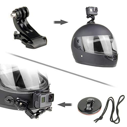 SOONSUN Motorcycle Helmet Chin Mount Kits for GoPro Hero 13 12 11 10 9 8 7 6 5 4 Hero Session, AKASO, SJCAM, Osmo Action Camera – Includes Adhesive Pads Flat Curved J-Hook Mount