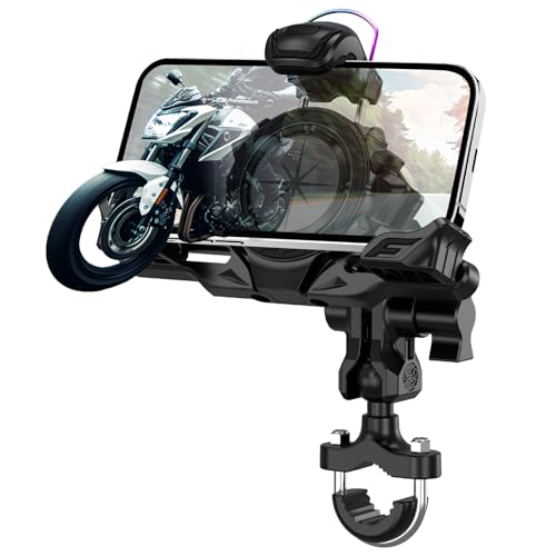 Motorcycle Phone Mount Holder，Bicycle Phone Mount,Metal Extension Arm-Dual Vibration Dampener,Suitable for Handlebar and Rearview Mirror Installation,Clamp for 4.7-7.2" Smartphone - color: black