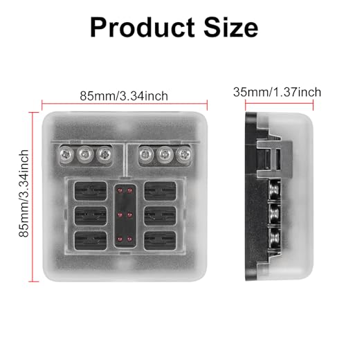 2Pcs 12V 24V Waterproof Fuse Block 6 Way ATO/ATC Fuse Box Holder Cover with LED Indicator Light for Marine Automotive Boat Car Truck