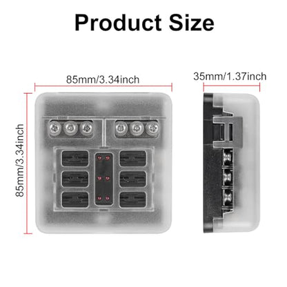 2Pcs 12V 24V Waterproof Fuse Block 6 Way ATO/ATC Fuse Box Holder Cover with LED Indicator Light for Marine Automotive Boat Car Truck