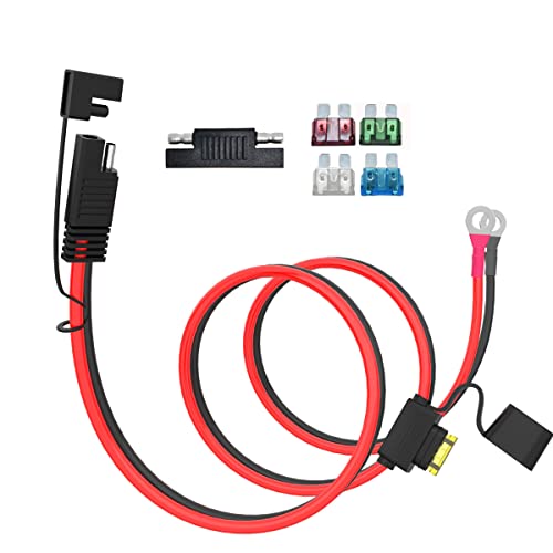 ELFCULB 3.3FT 10AWG SAE Battery Connectors Extension Cord Cable with 5 Fuse Compatible with Solar Generator Battery Charger,SAE to O Ring, for Solar Accessories - color: SAE to O Ring Terminal Harness, size: 3.3FT