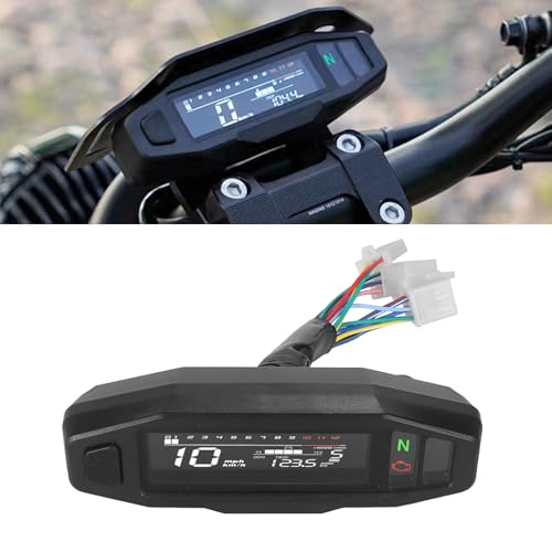 12000 RPM Digital Motorcycle Speedometer Gauge Cluster - 9-16V Universal Fit for 8-22 Inch Wheels, Mini LCD VA Screen