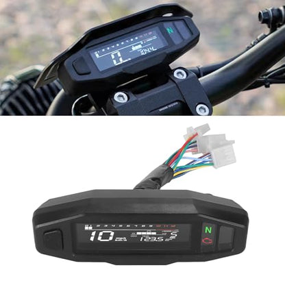 12000 RPM Digital Motorcycle Speedometer Gauge Cluster - 9-16V Universal Fit for 8-22 Inch Wheels, Mini LCD VA Screen