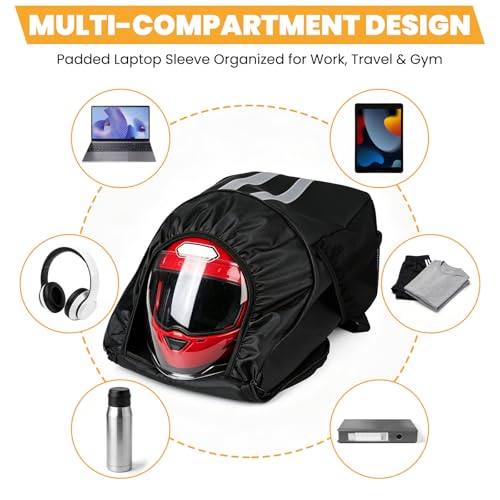 Motorcycle Backpack with Side Pockets,Waterproof Helmet Backpack,Reflective Large Capacity for Men & Women Commuting - color: Aterrimus