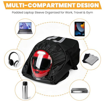 Motorcycle Backpack with Side Pockets,Waterproof Helmet Backpack,Reflective Large Capacity for Men & Women Commuting - color: Aterrimus