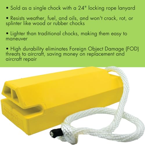 Checkers 14" Airplane Chocks, Aviation Wheel Chocks for Mid to Large-Sized Aircraft, One Tire Chock with Locking Rope, Durable Lightweight Urethane, Yellow, AC4614-LR - style: No Rubber Pad