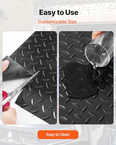 VEVOR Rubber Flooring Roll, 4 x 15 ft SBR Diamond-Plate Rubber Mat, 3mm Thickened, Easy to Clean, Customizable Size, Non-Slip Floor Protector Mat for Under Cars, Garage, Warehouse, Industry Gym, Black - size: 4 ft x 15 ft