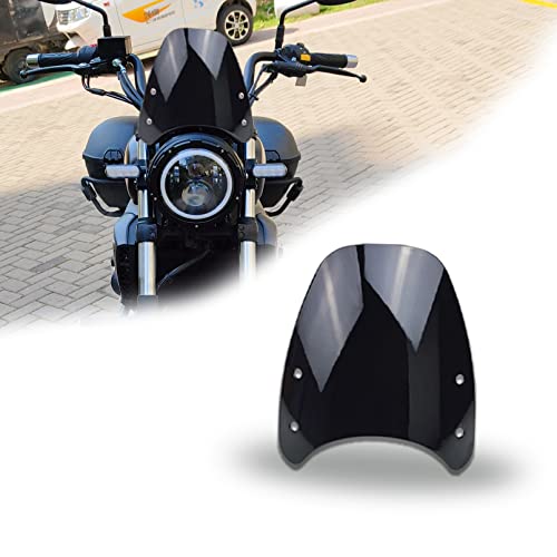 Universal High Motorcycle Windshield Wind Deflector Windscreen Front Flyscreen with Mount for Motorbike 5"-7" LED Headlight - color: Black-High