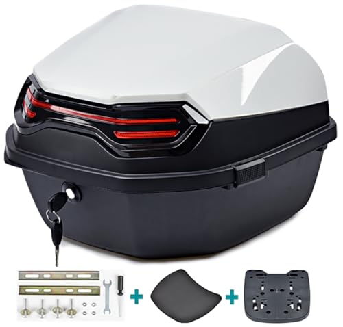 Universal Motorbike Top Cases, Motorcycle Tour Tail Box Scooter Moped Trunk Luggage Top Case for Helmet Storage, Lockable Waterproof Carrier Hard Plastic Case,White - color: White