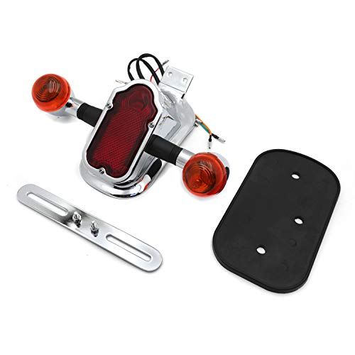 HTTMT- Motorcycle Chrome Amber Metal Tombstone Brake Tail W/Light Signal Compatiable With Big Twin Motorcycle Bike [P/N: XH3118B-A-01-CD+AMBER] - color: Amber