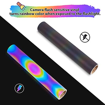 TECKWRAP Black Holographic Reflective Adhesive Vinyl Flashlight Sensitive Vinyl for DIY Craft Cutters, Signs, Scrapbooking, 1ftx5ft - color: Black