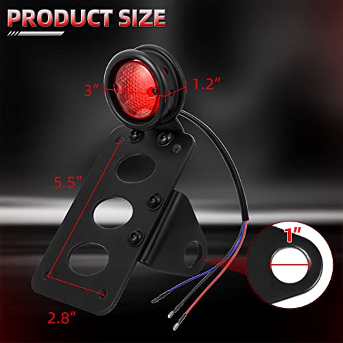 Amazicha 1" Motorcycle LED Tail Brake Light with Bracket, IP67 Waterproof Motorcycle Side Mount License Plate Rear Light Compatible for Harley Sporster Bobber Chopper Yamaha Suzuki Honda Kawasaki - size: 1inch, style: Flat