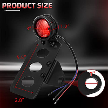 Amazicha 1" Motorcycle LED Tail Brake Light with Bracket, IP67 Waterproof Motorcycle Side Mount License Plate Rear Light Compatible for Harley Sporster Bobber Chopper Yamaha Suzuki Honda Kawasaki - size: 1inch, style: Flat