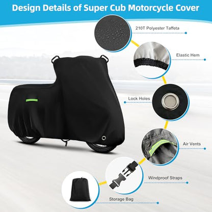 Motorcycle Cover Waterproof for Honda Super Cub C125 ABS/CT125 Trail 125 Hunter Cub, Heavy Duty Outdoor Sun UV Rain Dust All Weather Protection Motorbike Cover with Soft Cotton Lining & Lock Hole - size: Super Cub/Trail 125