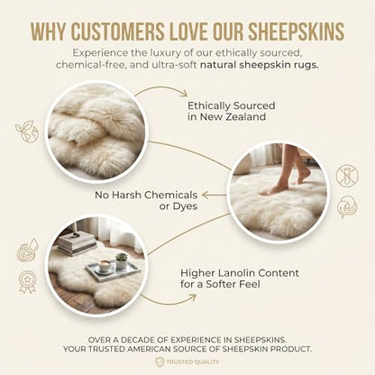 Premium Genuine Fur Sheepskin Rug - Real N.Z. 100% Sheepskin Natural Luxury Fluffy Lambskin Fur Area Rug - Seat Cover for Sofa Chair and Bedroom - 2' W x 3'L - Natural Creamy White Wool - color: Natural (Yellow Undertones), size: 2' x 3' (Natural)