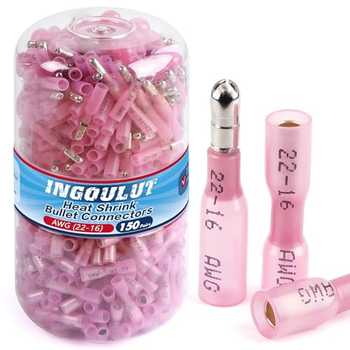 300PCS Heat Shrink Bullet Connectors AWG 22-16 Red Waterproof Quick Disconnect Electrical Insulated Male&Female Wire Terminals Kit for Marine Automotive Wire Crimp Connectors - size: AWG 22-16