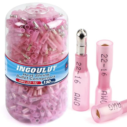 300PCS Heat Shrink Bullet Connectors AWG 22-16 Red Waterproof Quick Disconnect Electrical Insulated Male&Female Wire Terminals Kit for Marine Automotive Wire Crimp Connectors - size: AWG 22-16