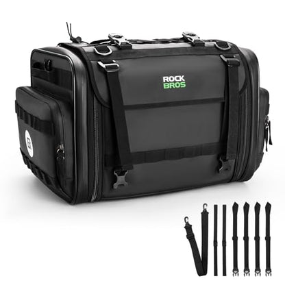 ROCKBROS Motorcycle Tail Bag 50L Expandable Travel Luggage Bag Motorcycle Rear Seat Saddle Bag, Motorbike Accessories Storage Bag with Waterproof Rain Cover Black