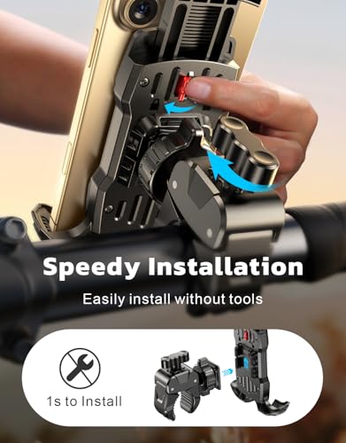 Motorcycle Phone Mount, [One-Click Lock] Bike Phone Holder, [Upgrade Cushioned Protection] Handlebar Phone Mount with Security Lock Compatible with iPhone, Samsung and 4.7-6.9'' Smartphones - style: Standard Mount