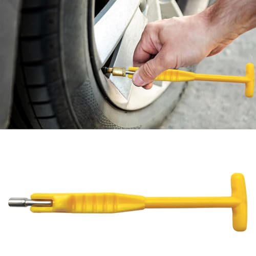 Car Tire Valve Stem Puller/Installer Tool with T Handle, No Scratch Wheel Valve Stem Remover Extender Adapter Replacement, Auto Tire Valve Stem Removal & Installation Repair Tool (T-Yellow)