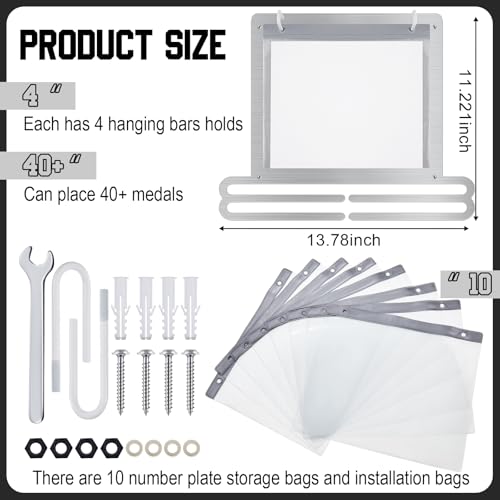 Moxweyeni Race Medal and Bib Display Medal Hanger Running Bib Holder Wall Mounted Hanging Rack Stands Gifts for Runners - color: Silver, size: 13.78 x 11.22 Inch, style: Classic