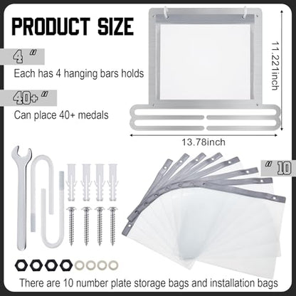 Moxweyeni Race Medal and Bib Display Medal Hanger Running Bib Holder Wall Mounted Hanging Rack Stands Gifts for Runners - color: Silver, size: 13.78 x 11.22 Inch, style: Classic