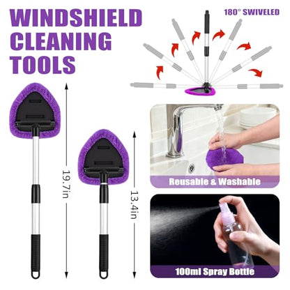 Windshield Cleaner Tool, 17Pcs Car Interior Detailing Kit, Detailing Brush, Towels, Duster, Car Cleaning Kit Interior for RVs, Truck, Trailer (Purple) - color: Purple