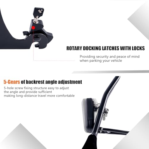 Kinglemc Adjustable One-Piece Sissy Bar Luggage Rack Passenger Backrest with Lock for Harley Breakout FXSB FXSE FXST(Gloss Black) - color: Black-Upgrade