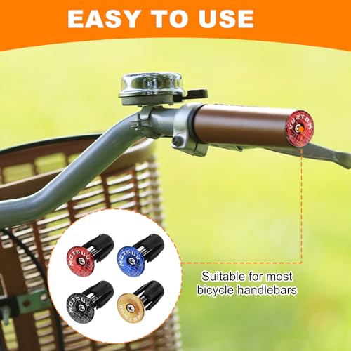 HARFINGTON 4Pair Bike Handlebar End Plugs Aluminum Bar End Caps 16-21mm Adjustment Expanding Locking with Tool for MTB Road BMX Fixed Gear Bike, Red, Blue, Black, Gold - color: Red, Blue, Black, Gold