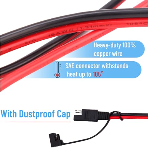 Bates- SAE to SAE Extension Cable, 3 FT, 16 AWG, SAE 2-Pin Quick Connect Disconnect with Polarity Reverse Adapter, Solar Panel Extension Cable for Battery Chargers, Maintainers & Motorcycles