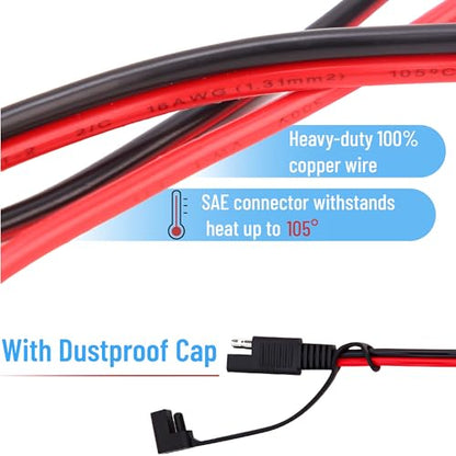 Bates- SAE to SAE Extension Cable, 3 FT, 16 AWG, SAE 2-Pin Quick Connect Disconnect with Polarity Reverse Adapter, Solar Panel Extension Cable for Battery Chargers, Maintainers & Motorcycles