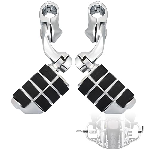 FOVPLUE 1.25" Highway Footpegs, Short Angled Adjustable Highway Pegs w/Mounts for Harley Touring Street Glide Electra Glide Road King Softail CVO Dyna Trike VRSC Sportster w/1-1/4" Engine Guard,#2 - color: CHROME SHORT ANGLED