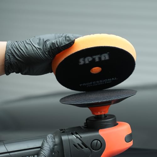 SPTA 2Pcs RO Rotary Flexible Backing Plate, Hoop-and-Loop Face PU Soft Backing Pad Used On Rotary Polisher Sander for Sanding Polishing Buffing Finishing (5/8"-11 Thread, Orange, 6Inch (150mm)) - size: 6Inch (150mm), style: 5/8"-11 Thread