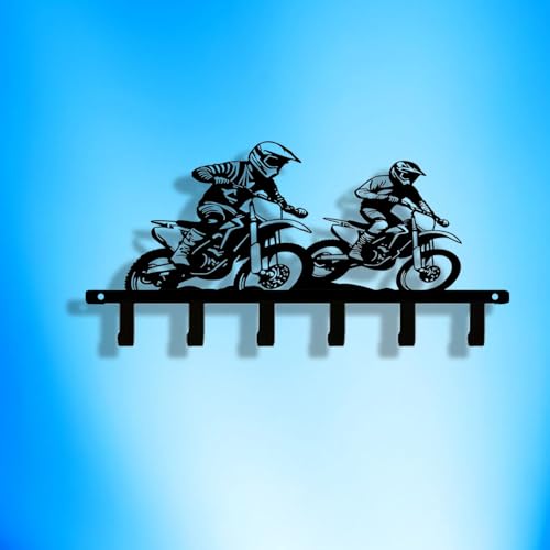Motocross Dirt Bike 6-Hook Black Metal Entryway Rack, Keys Coats Towels Wall Decor