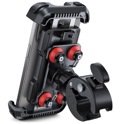 Lamicall Motorcycle Phone Mount Holder - [Dual Vibration Dampener] [Upgrade Handlebar Clip] Motorcycle Cell Phone Holder, Bike Phone Mount, for iPhone 16/15/14/13 Pro Max, 4.7-6.7" Phones. Red - color: Red