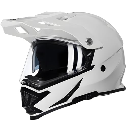 TRIANGLE Dual Sport Motorcycle Helmet Dirt Bike Helmets ATV Full Face Helmet for Adults Men with Internal Sunshield DOT Approved - color: Glossy White, size: Medium