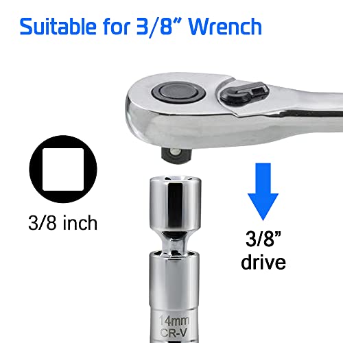 A ABIGAIL 14mm Thin Wall Swivel Magnetic Spark Plug Socket 3/8 Inch Drive 12-Point Spark Plug Socket Removal Tool Compatible with Motorcycle, Car, SUV, BMW, Nissan, Mini, Mercedes - size: 14mm