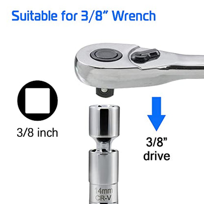 A ABIGAIL 14mm Thin Wall Swivel Magnetic Spark Plug Socket 3/8 Inch Drive 12-Point Spark Plug Socket Removal Tool Compatible with Motorcycle, Car, SUV, BMW, Nissan, Mini, Mercedes - size: 14mm