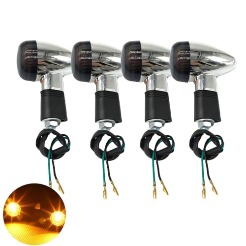 Universal 4pcs Motorcycle Turn Signals Chrome Bullet Front Rear Lights Compatible with Harley Honda Suzuki Yamaha Kawasaki Motorcycle Bobber Chopper(Smoke shell) - color: Smoke, size: 4PCS