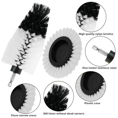 8 Pcs Drill Brush Attachment Set, Power Cleaning Scrub Brush Kit with Extend Long Attachment, All Purpose Drill Scrub Brushes for Car, Grout, Floor, Tub, Bathroom and Kitchen (White) - color: White