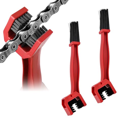 Dickno 2 PCS Motorcycle Chain Brush, Bicycle Chain Cleaning Brush Tool, Chain Gears Maintenance Cleaning Brush for Motorcycle Bicycle Scooter Tricycle, Motorcycle Accessories (Red) - color: Red